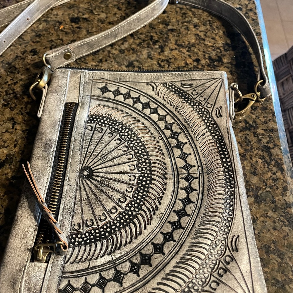 Leather tooled crossbody